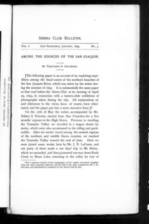 Sierra Club Bulletin 1894 Vol 1 No 3 January cover